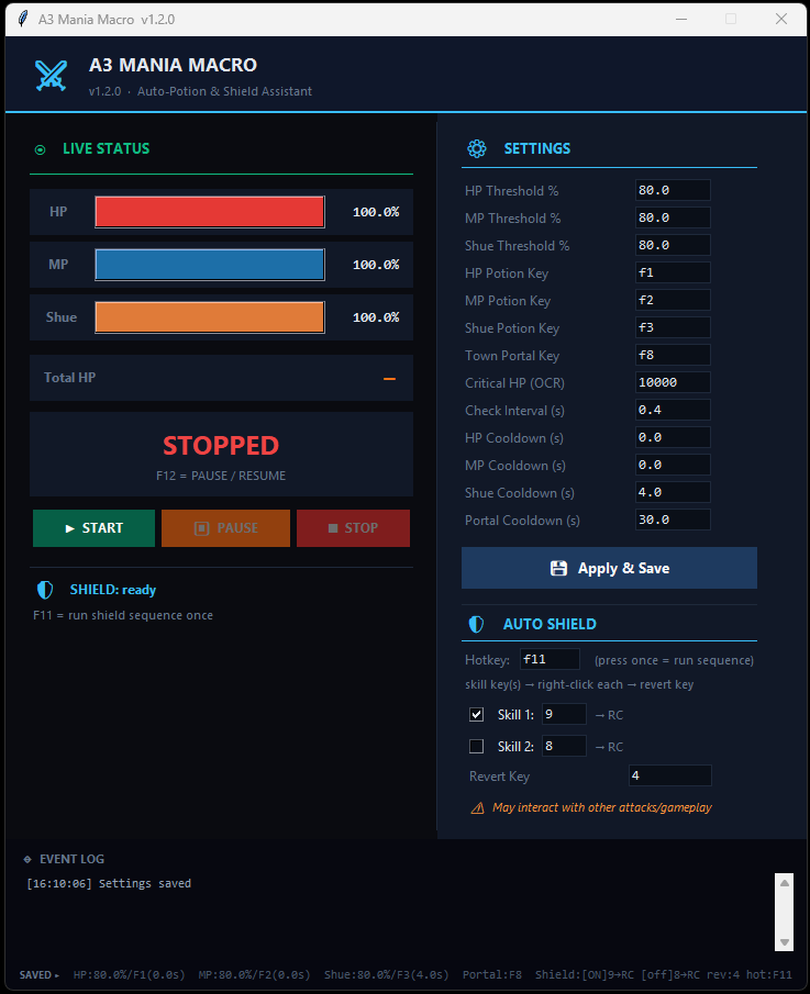 A3 Mania Macro main app window